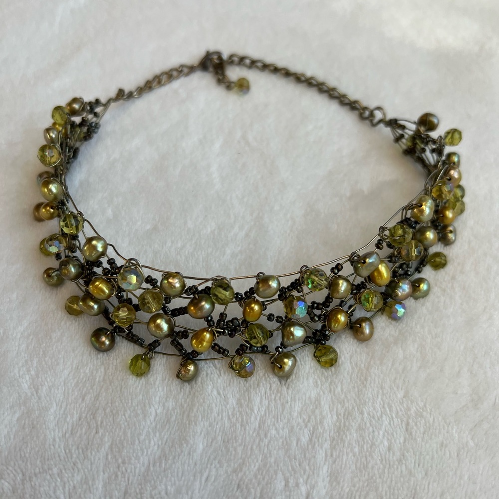 Shimmering, Beaded and Mesh Ladies Choker Necklace